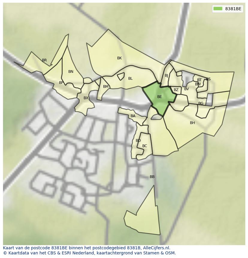 Afbeelding van het postcodegebied 8381 BE op de kaart.