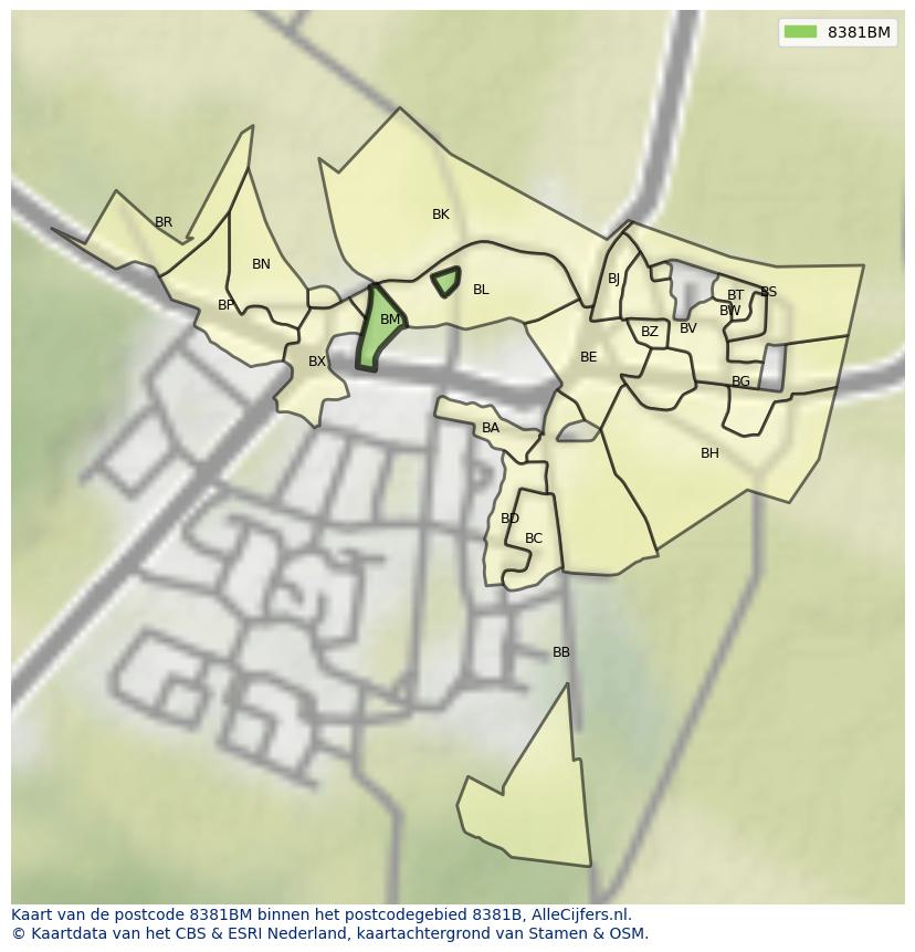 Afbeelding van het postcodegebied 8381 BM op de kaart.