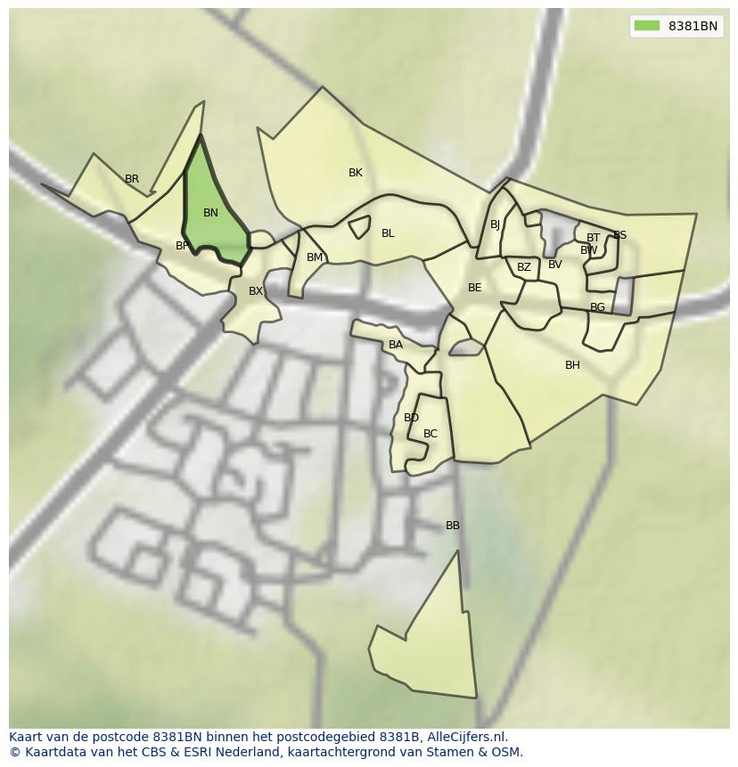 Afbeelding van het postcodegebied 8381 BN op de kaart.