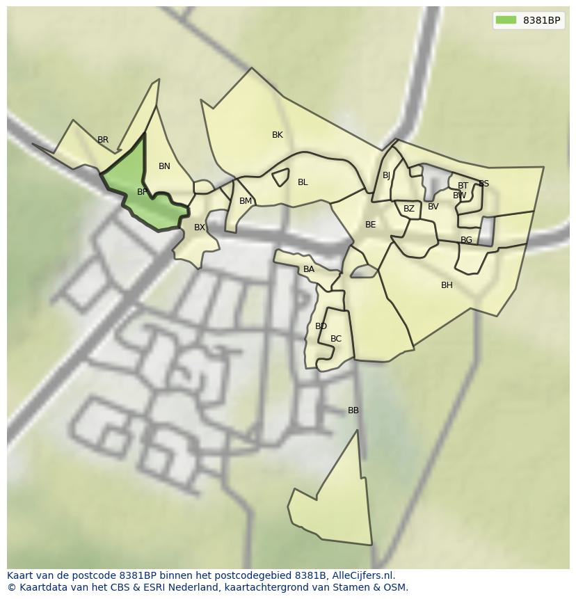 Afbeelding van het postcodegebied 8381 BP op de kaart.