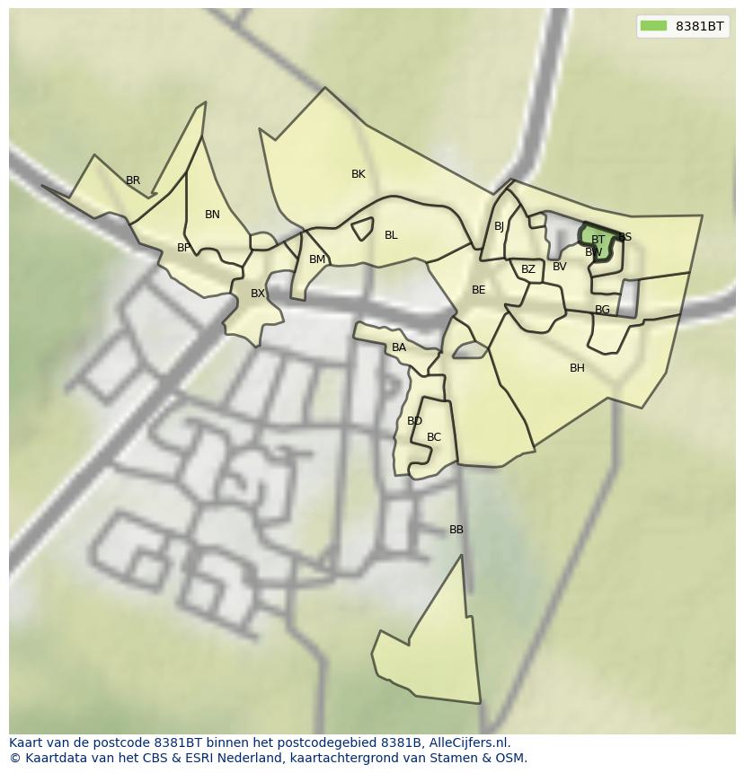 Afbeelding van het postcodegebied 8381 BT op de kaart.