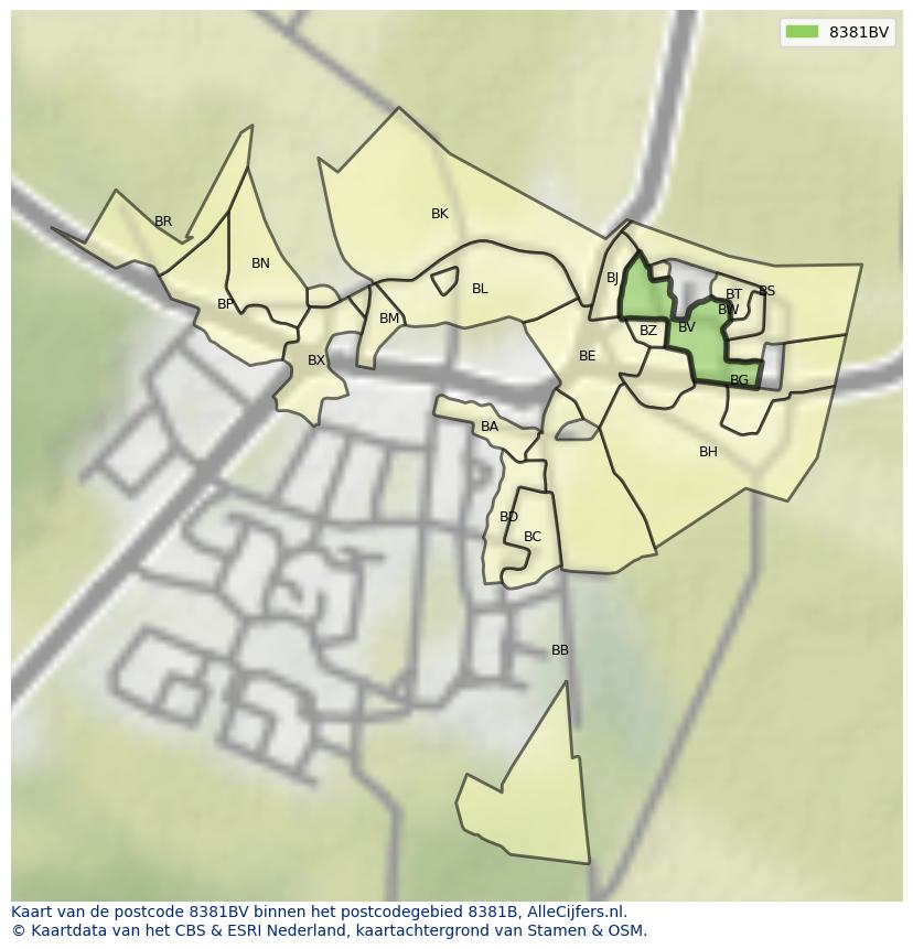 Afbeelding van het postcodegebied 8381 BV op de kaart.
