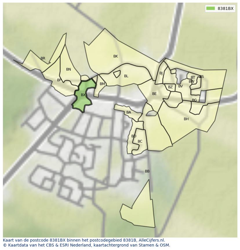 Afbeelding van het postcodegebied 8381 BX op de kaart.