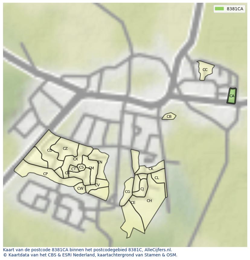 Afbeelding van het postcodegebied 8381 CA op de kaart.