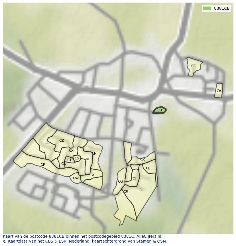 Afbeelding van het postcodegebied 8381 CB op de kaart.