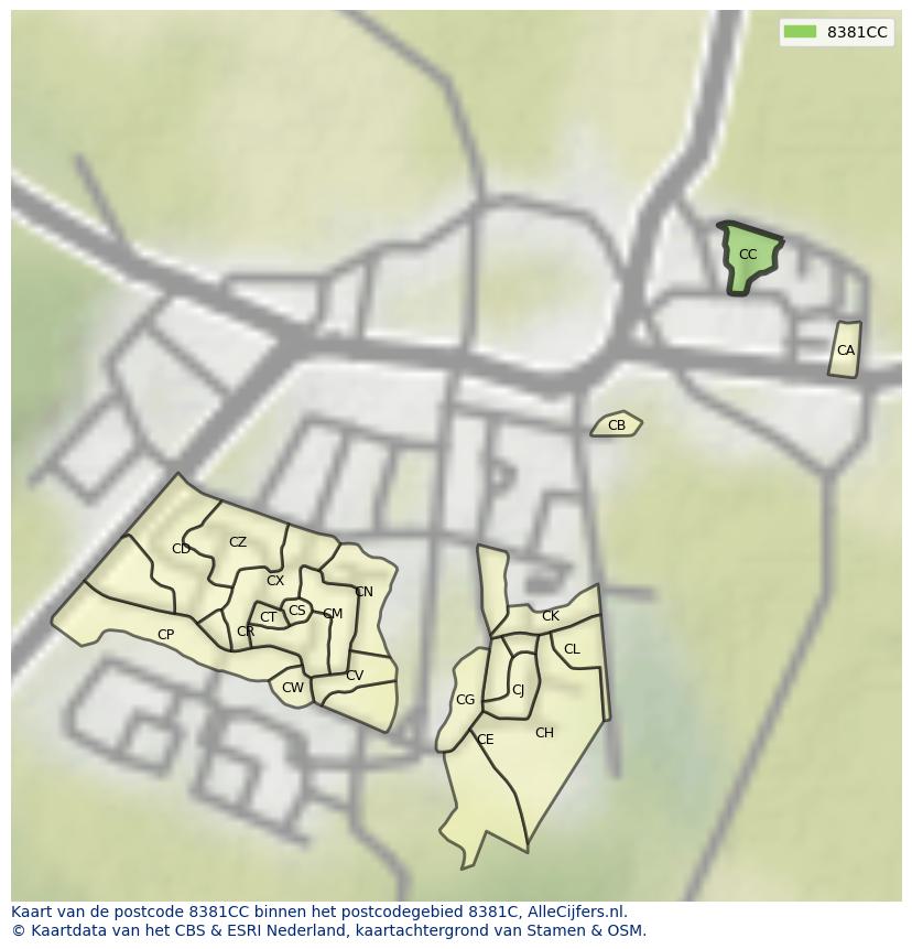 Afbeelding van het postcodegebied 8381 CC op de kaart.