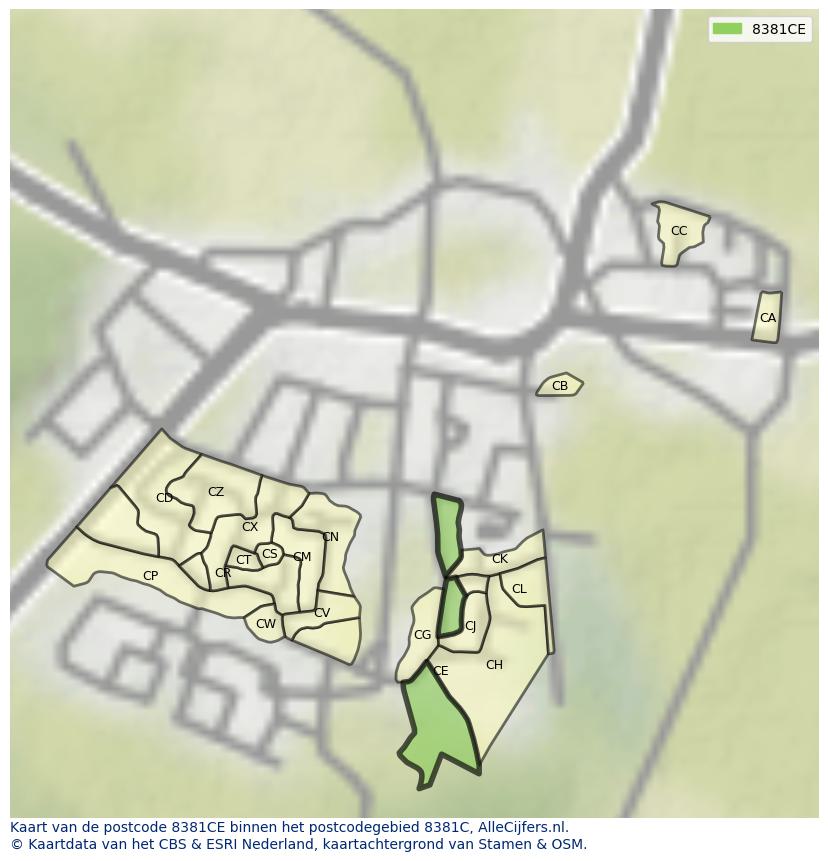 Afbeelding van het postcodegebied 8381 CE op de kaart.