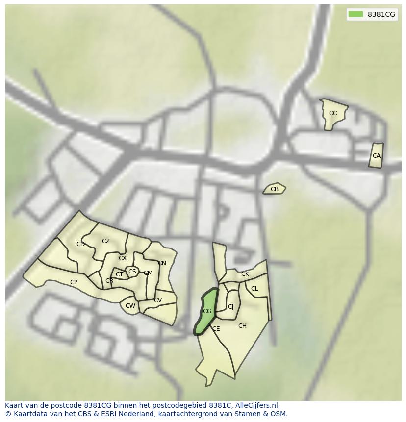 Afbeelding van het postcodegebied 8381 CG op de kaart.
