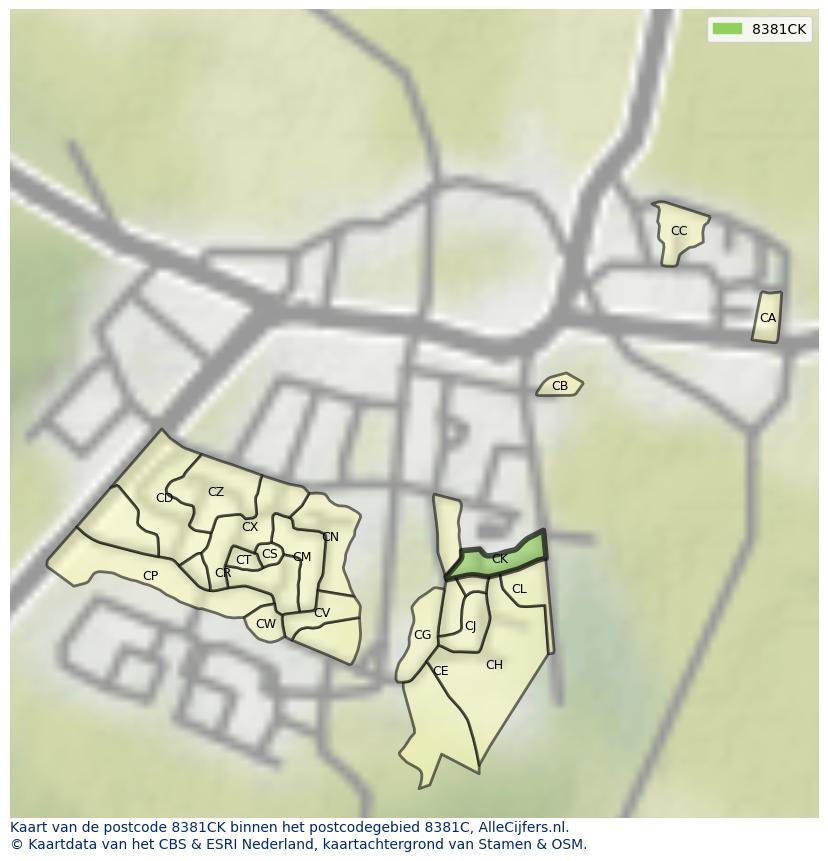 Afbeelding van het postcodegebied 8381 CK op de kaart.