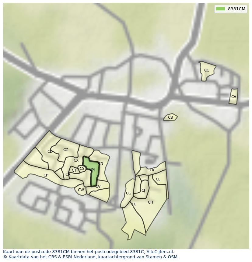 Afbeelding van het postcodegebied 8381 CM op de kaart.
