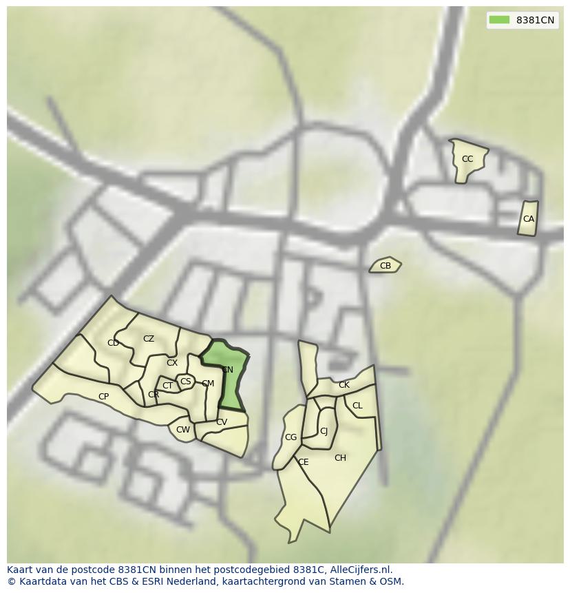 Afbeelding van het postcodegebied 8381 CN op de kaart.
