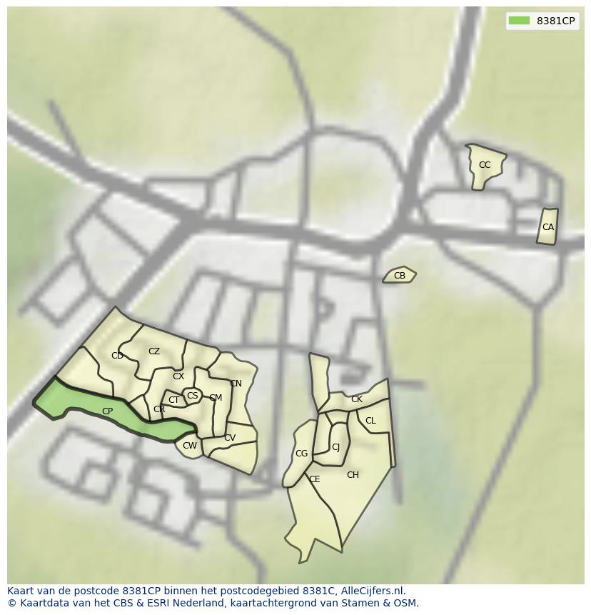 Afbeelding van het postcodegebied 8381 CP op de kaart.