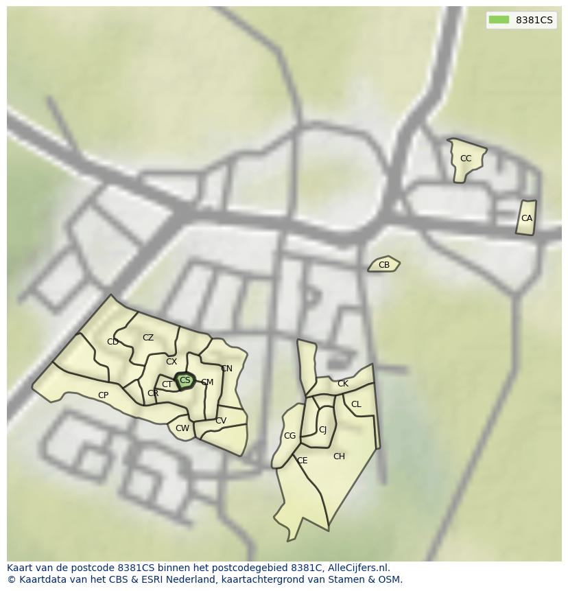 Afbeelding van het postcodegebied 8381 CS op de kaart.