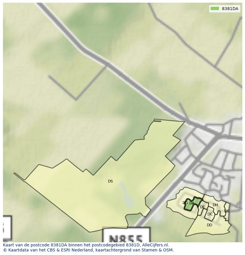 Afbeelding van het postcodegebied 8381 DA op de kaart.