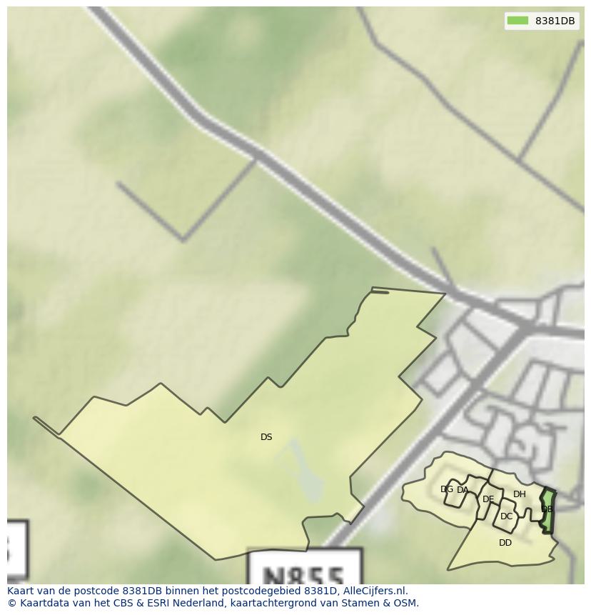 Afbeelding van het postcodegebied 8381 DB op de kaart.