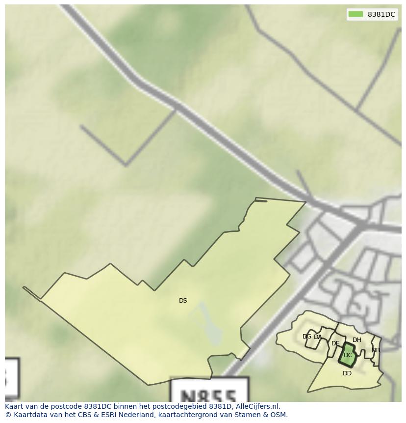 Afbeelding van het postcodegebied 8381 DC op de kaart.