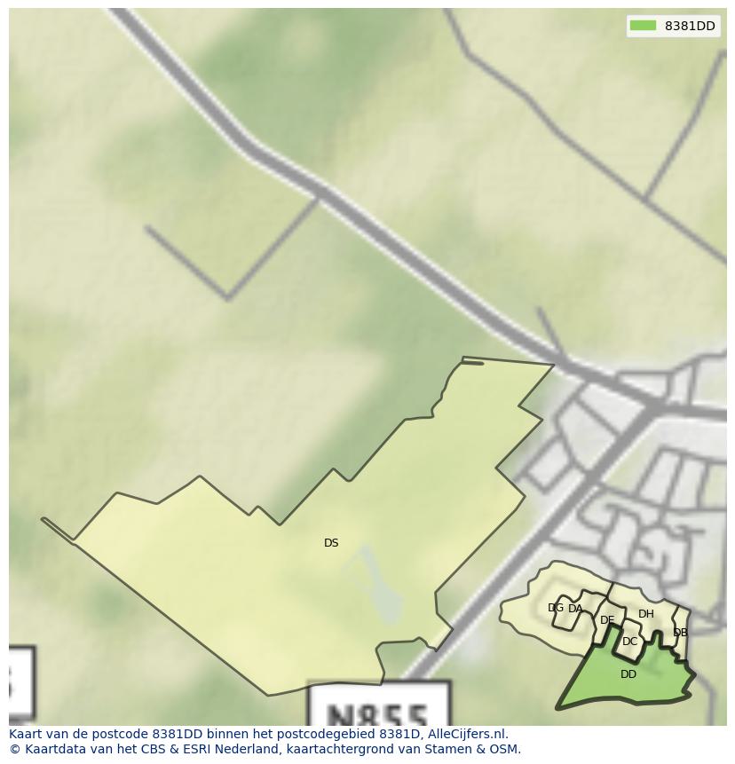 Afbeelding van het postcodegebied 8381 DD op de kaart.