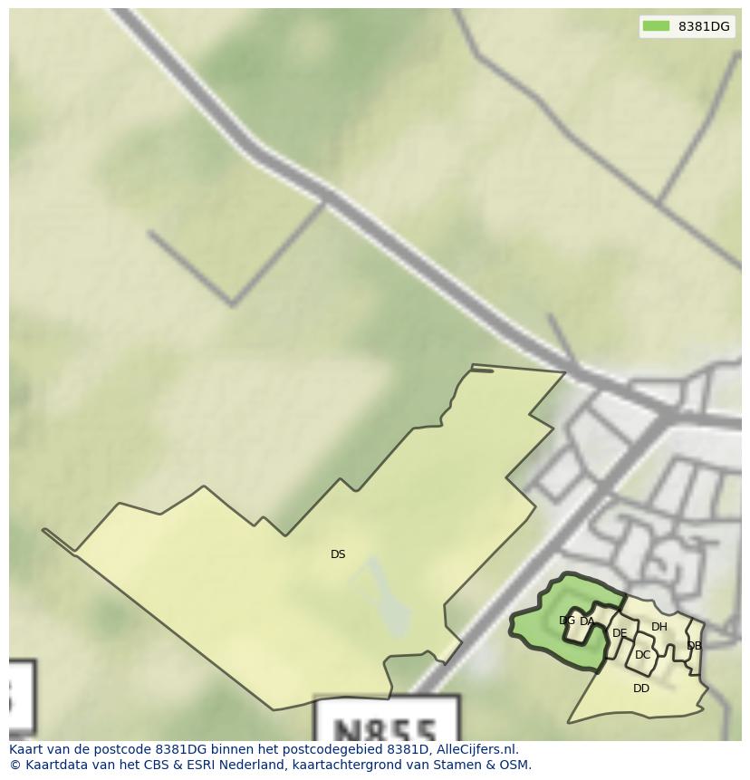 Afbeelding van het postcodegebied 8381 DG op de kaart.