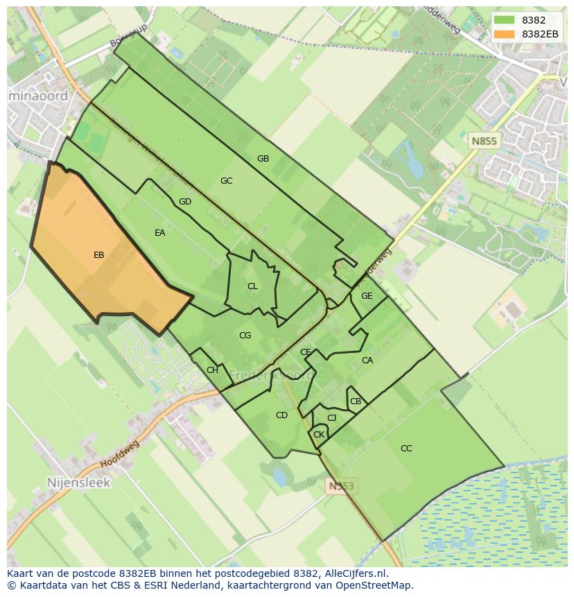 Afbeelding van het postcodegebied 8382 EB op de kaart.