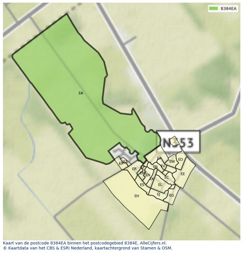 Afbeelding van het postcodegebied 8384 EA op de kaart.