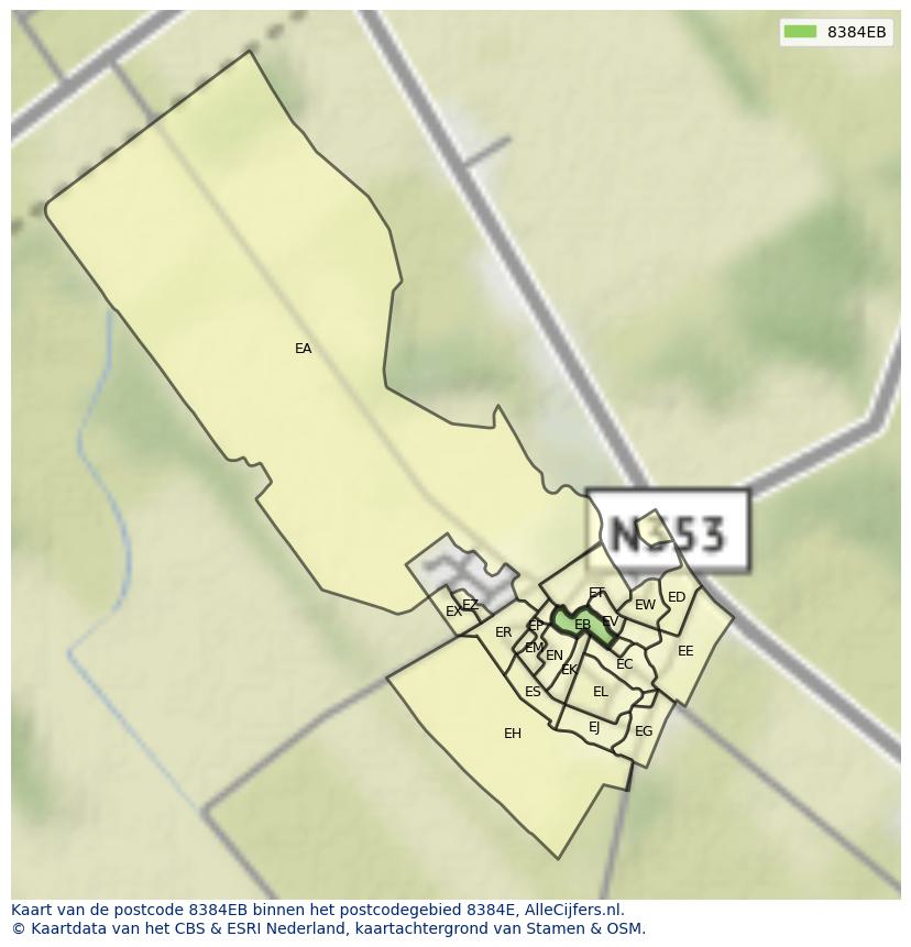 Afbeelding van het postcodegebied 8384 EB op de kaart.