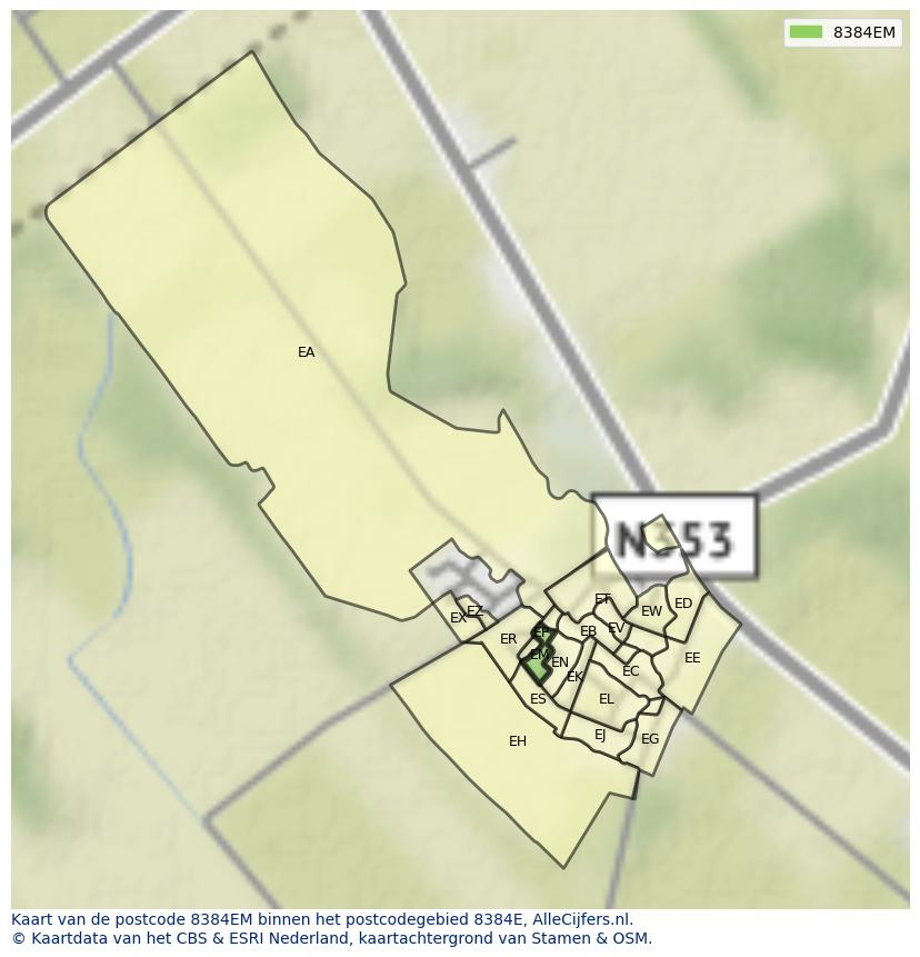 Afbeelding van het postcodegebied 8384 EM op de kaart.