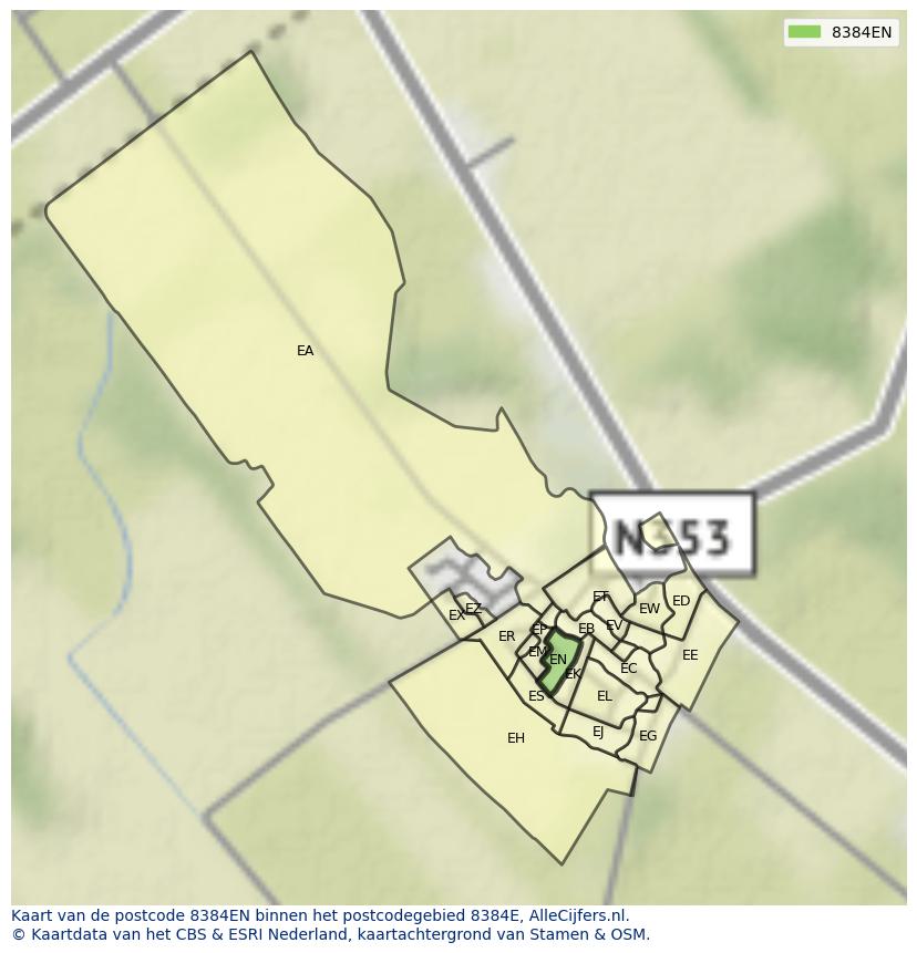 Afbeelding van het postcodegebied 8384 EN op de kaart.