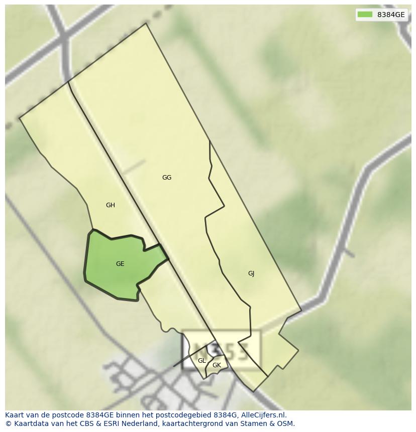 Afbeelding van het postcodegebied 8384 GE op de kaart.
