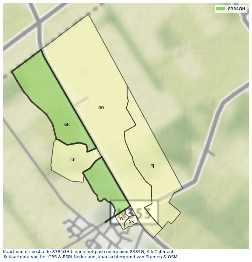 Afbeelding van het postcodegebied 8384 GH op de kaart.