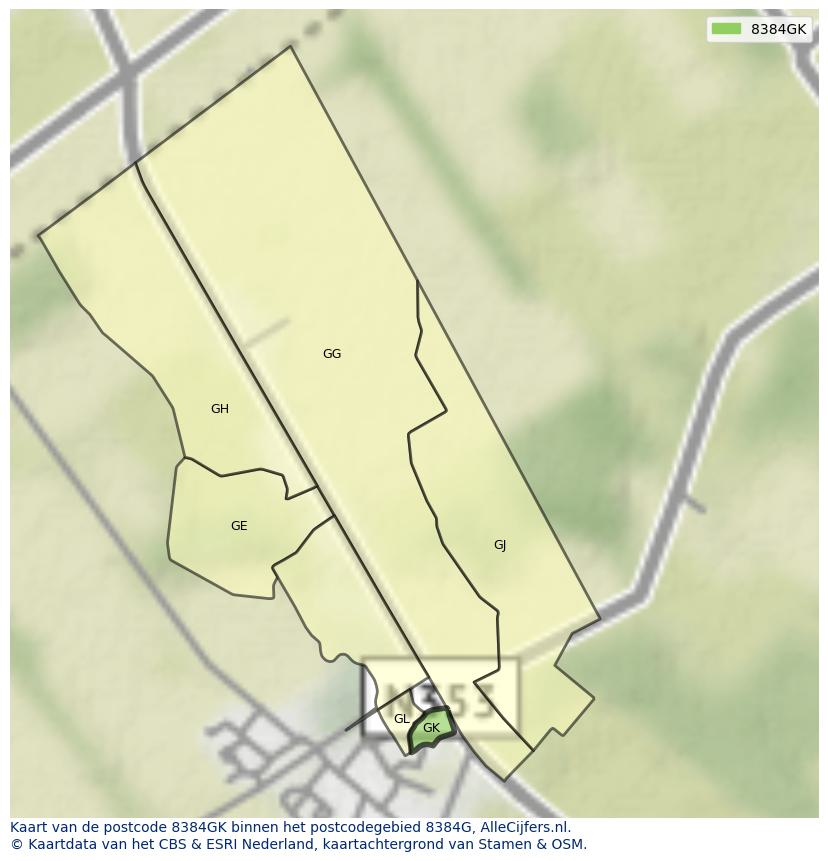 Afbeelding van het postcodegebied 8384 GK op de kaart.