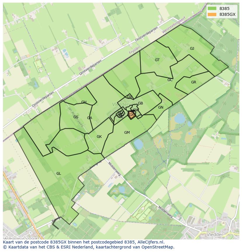 Afbeelding van het postcodegebied 8385 GX op de kaart.