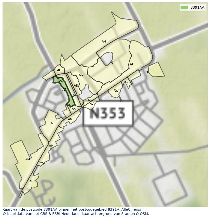 Afbeelding van het postcodegebied 8391 AA op de kaart.