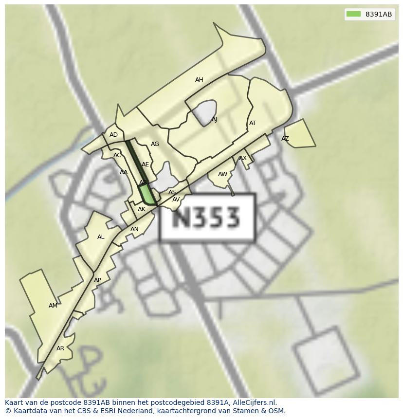 Afbeelding van het postcodegebied 8391 AB op de kaart.