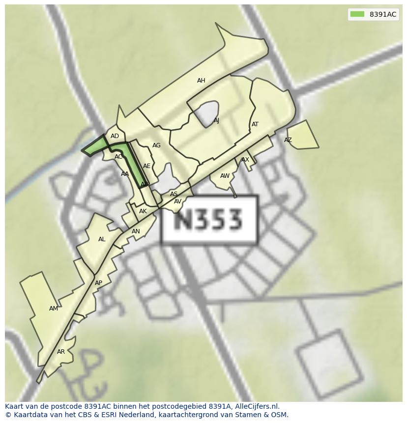 Afbeelding van het postcodegebied 8391 AC op de kaart.