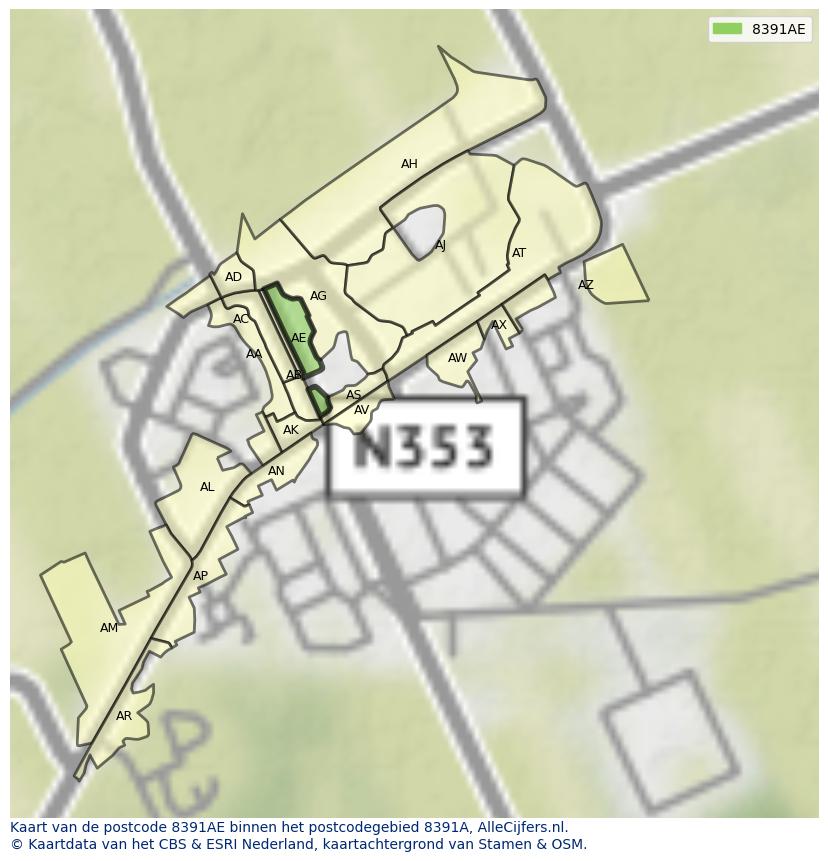 Afbeelding van het postcodegebied 8391 AE op de kaart.