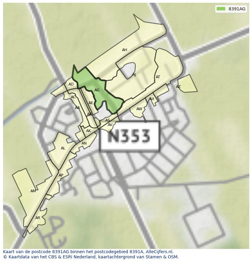 Afbeelding van het postcodegebied 8391 AG op de kaart.
