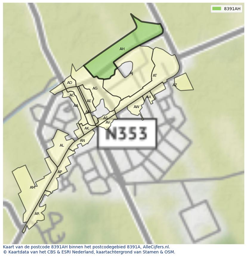 Afbeelding van het postcodegebied 8391 AH op de kaart.