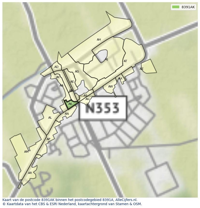 Afbeelding van het postcodegebied 8391 AK op de kaart.