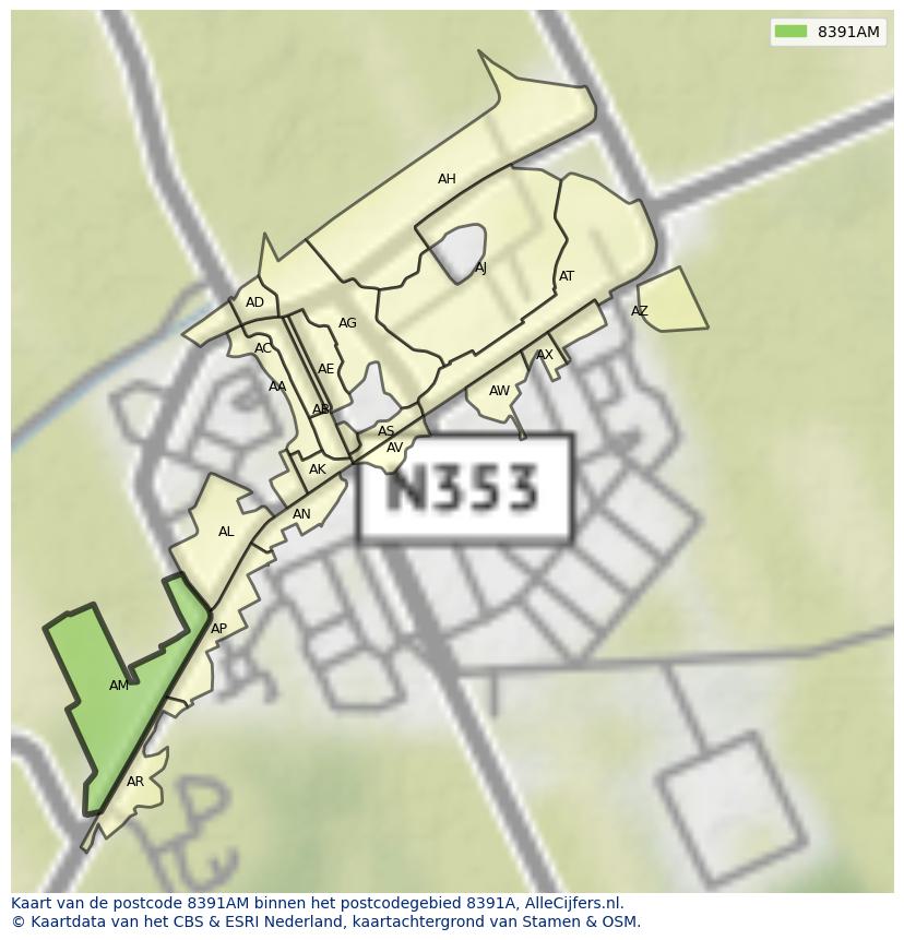 Afbeelding van het postcodegebied 8391 AM op de kaart.