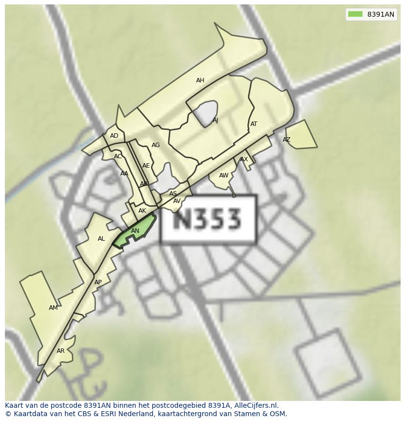 Afbeelding van het postcodegebied 8391 AN op de kaart.
