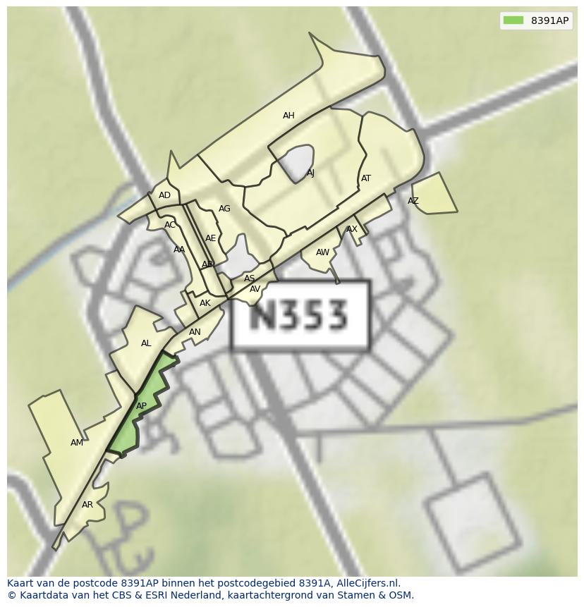 Afbeelding van het postcodegebied 8391 AP op de kaart.