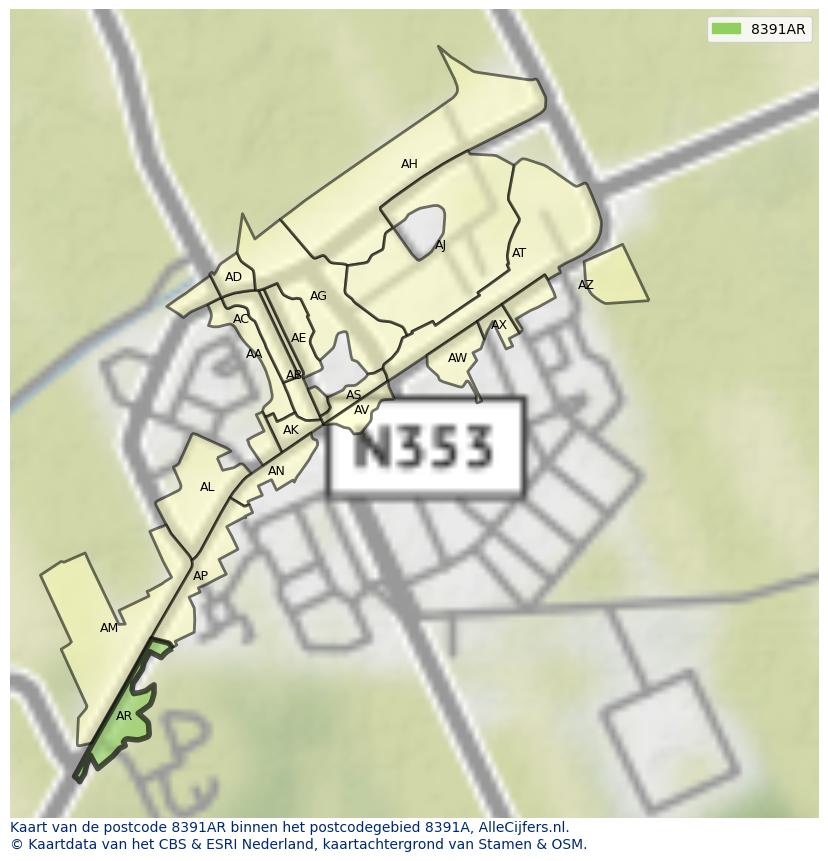 Afbeelding van het postcodegebied 8391 AR op de kaart.