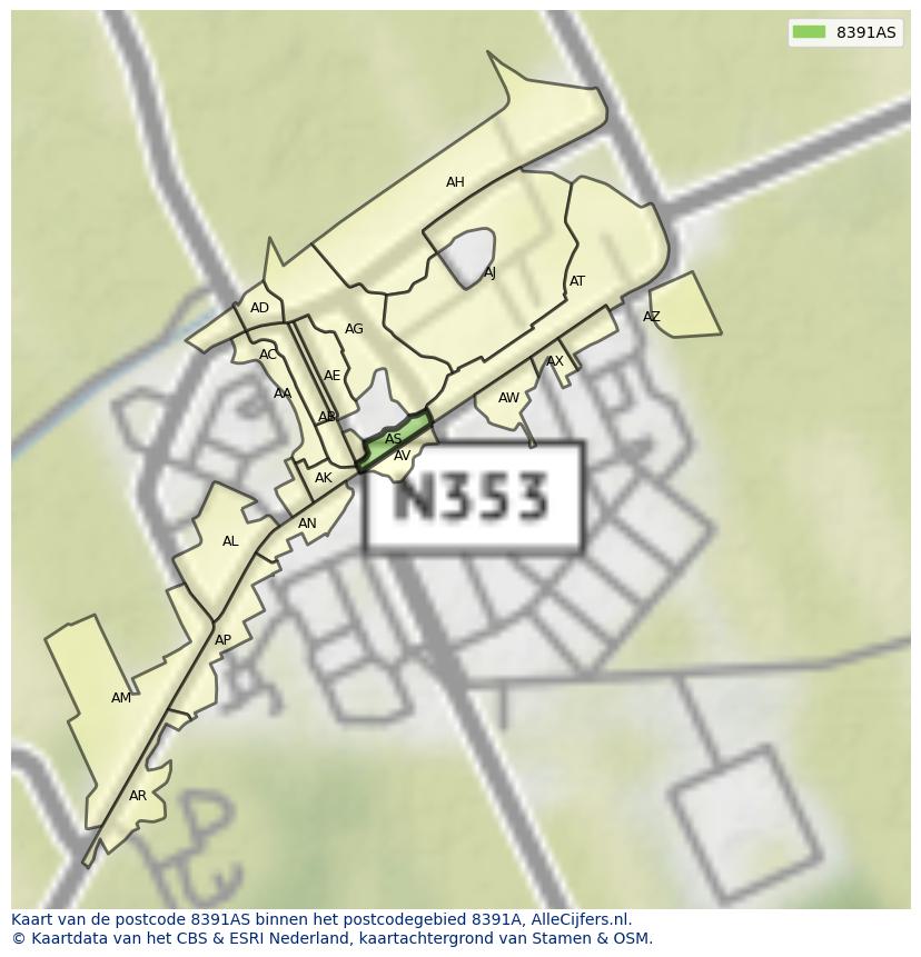 Afbeelding van het postcodegebied 8391 AS op de kaart.