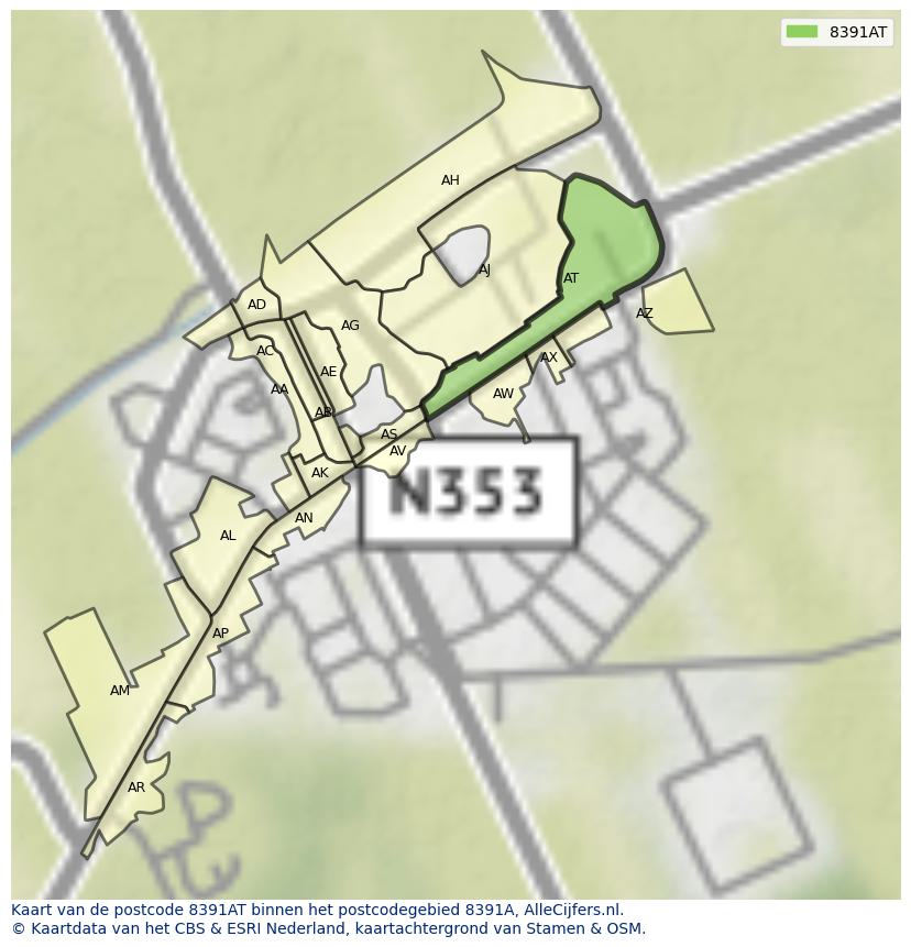 Afbeelding van het postcodegebied 8391 AT op de kaart.