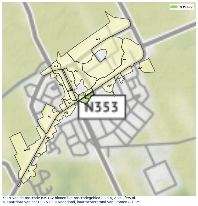 Afbeelding van het postcodegebied 8391 AV op de kaart.