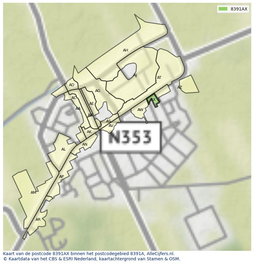 Afbeelding van het postcodegebied 8391 AX op de kaart.