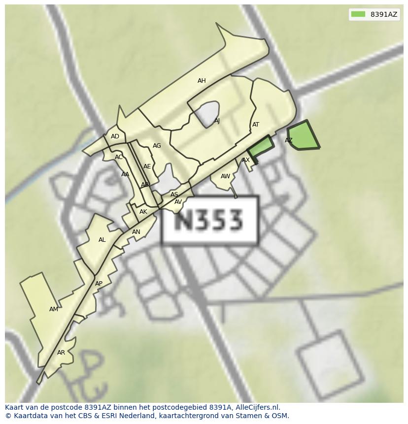 Afbeelding van het postcodegebied 8391 AZ op de kaart.