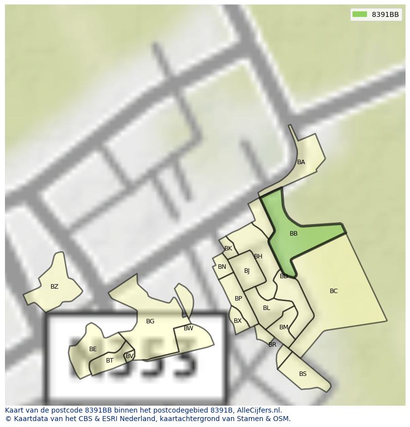 Afbeelding van het postcodegebied 8391 BB op de kaart.