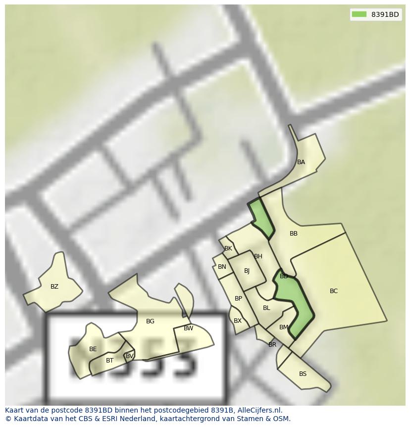 Afbeelding van het postcodegebied 8391 BD op de kaart.