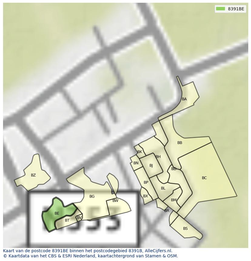 Afbeelding van het postcodegebied 8391 BE op de kaart.
